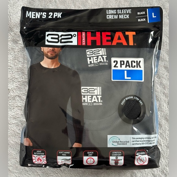 32 Degrees Men's Heat Long Sleeve Crew Neck Tee, 2-pack/ Size: L (NWT) - Picture 1 of 6